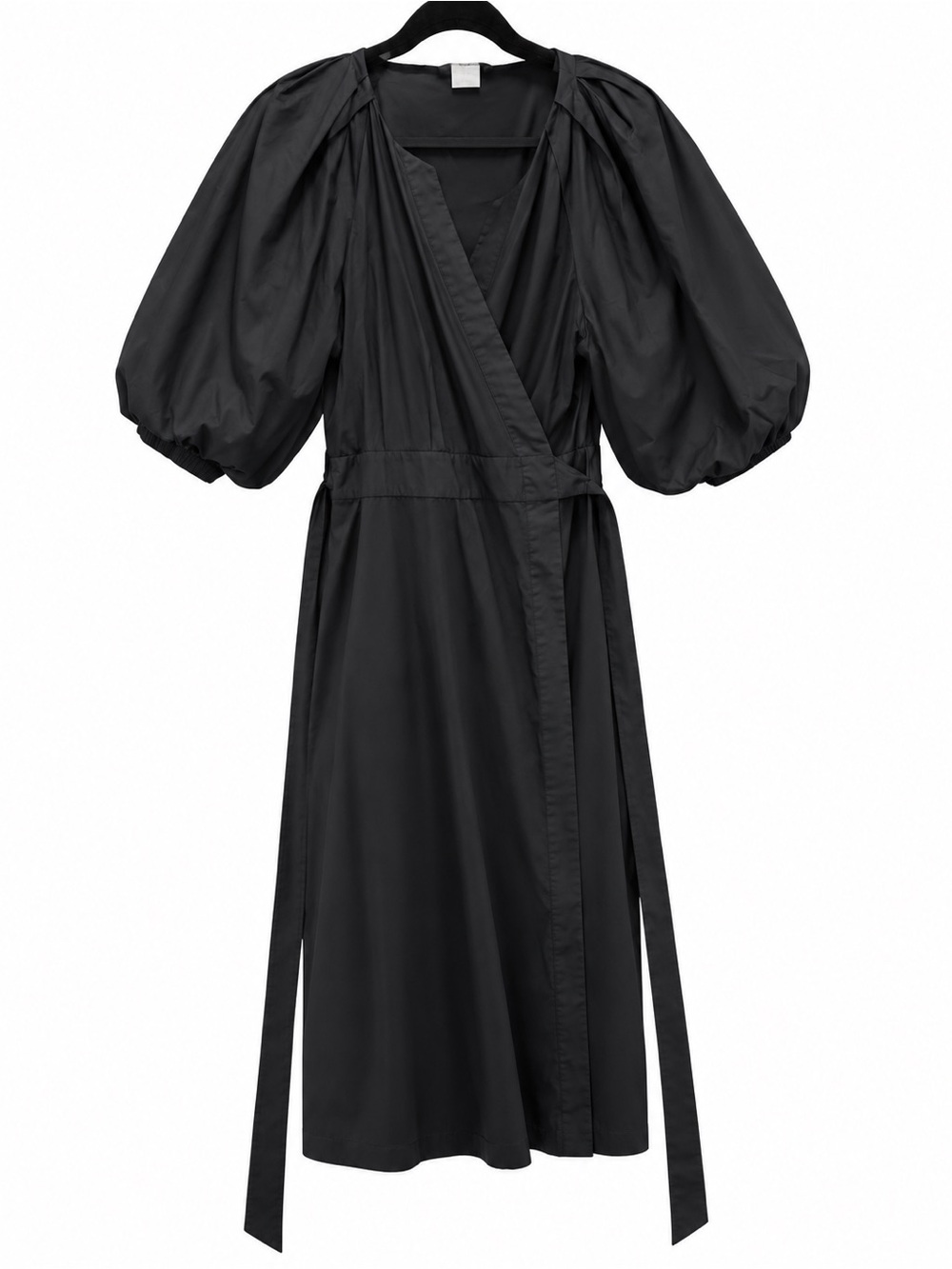 Banana Republic Black Puff-Sleeve Belted Wrap Midi Dress Size L - Picture 2 of 4